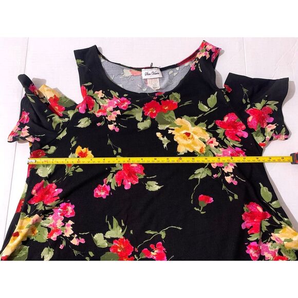 Vintage Star Vixen Cold Shoulder Floral Print Top Pointed Hem Petite Large USA - Picture 7 of 9